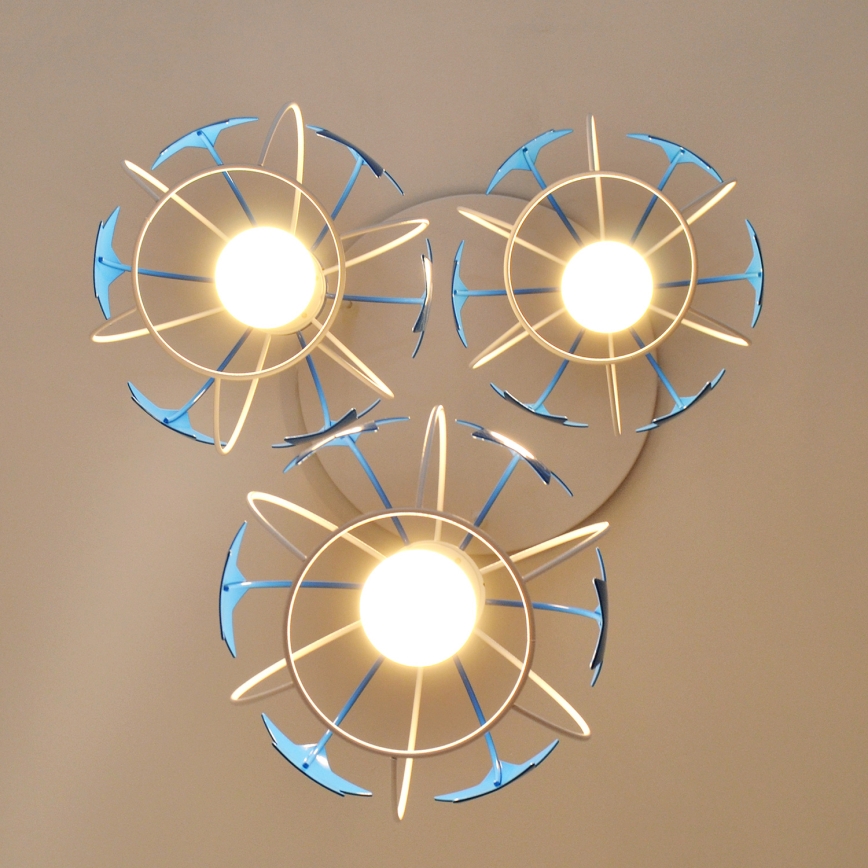 Children's chandelier on a string STARS 3xE27/15W/230V blue/white