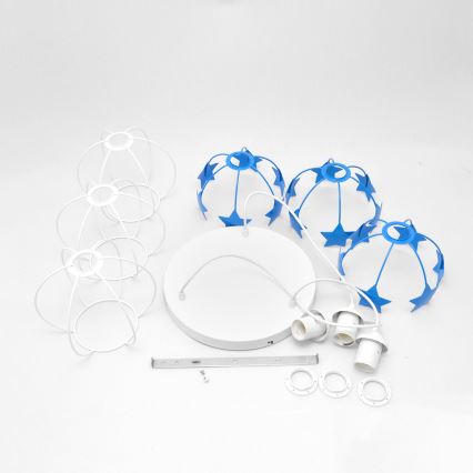 Children's chandelier on a string STARS 3xE27/15W/230V blue/white