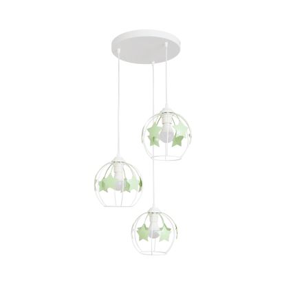 Children's chandelier on a string STARS 3xE27/15W/230V green/white