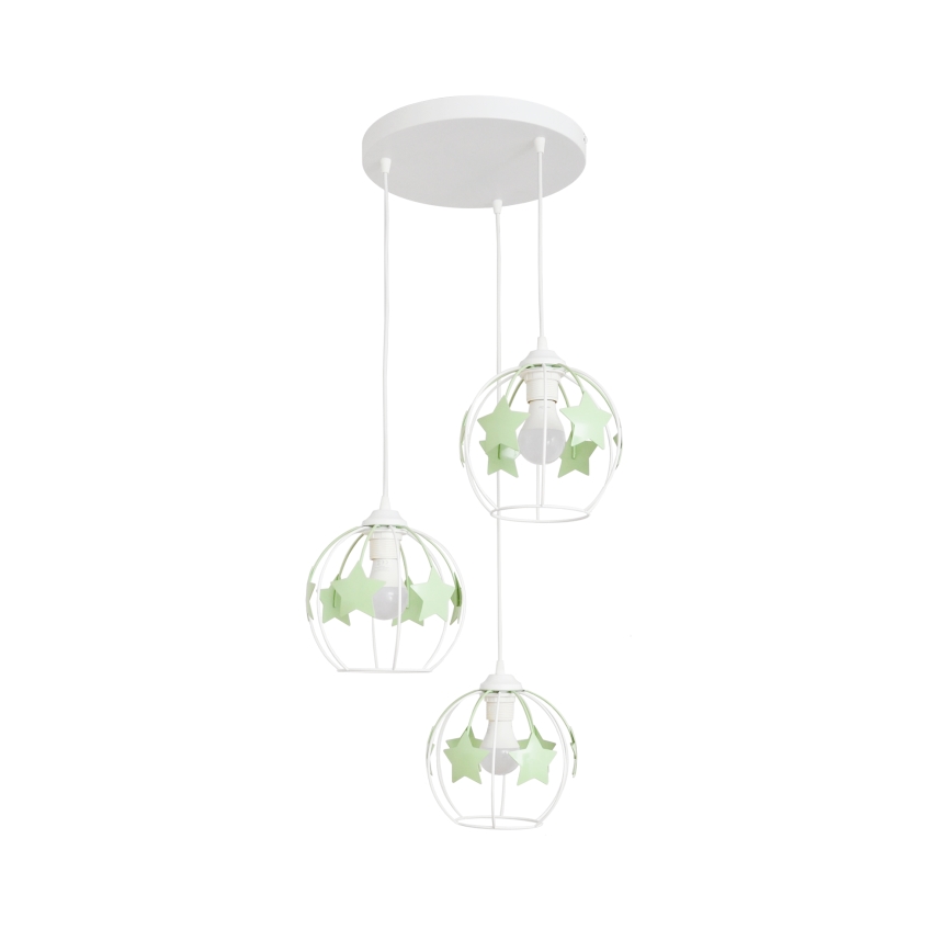 Children's chandelier on a string STARS 3xE27/15W/230V green/white