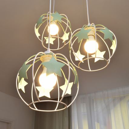 Children's chandelier on a string STARS 3xE27/15W/230V green/white
