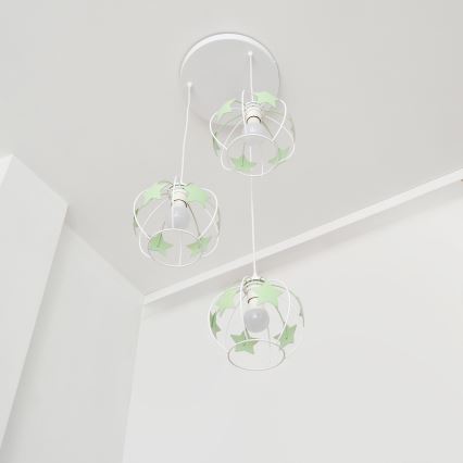 Children's chandelier on a string STARS 3xE27/15W/230V green/white