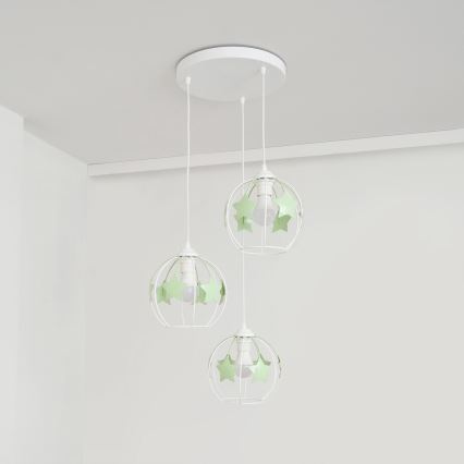 Children's chandelier on a string STARS 3xE27/15W/230V green/white