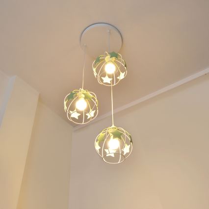 Children's chandelier on a string STARS 3xE27/15W/230V green/white