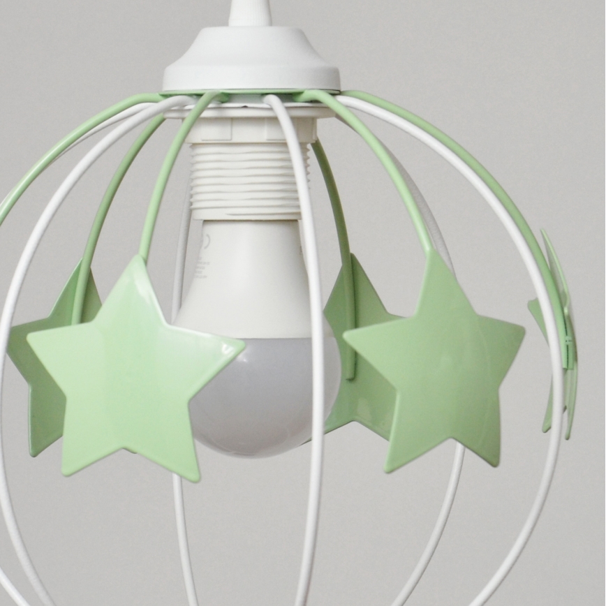 Children's chandelier on a string STARS 3xE27/15W/230V green/white