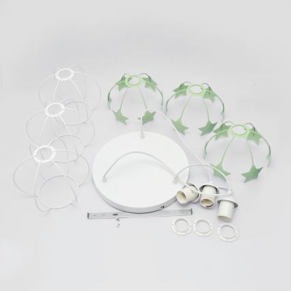 Children's chandelier on a string STARS 3xE27/15W/230V green/white