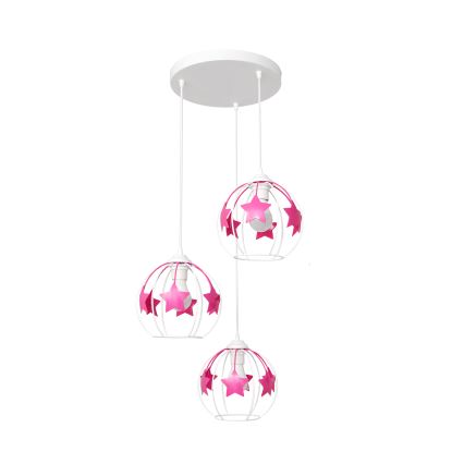Children's chandelier on a string STARS 3xE27/15W/230V pink/white
