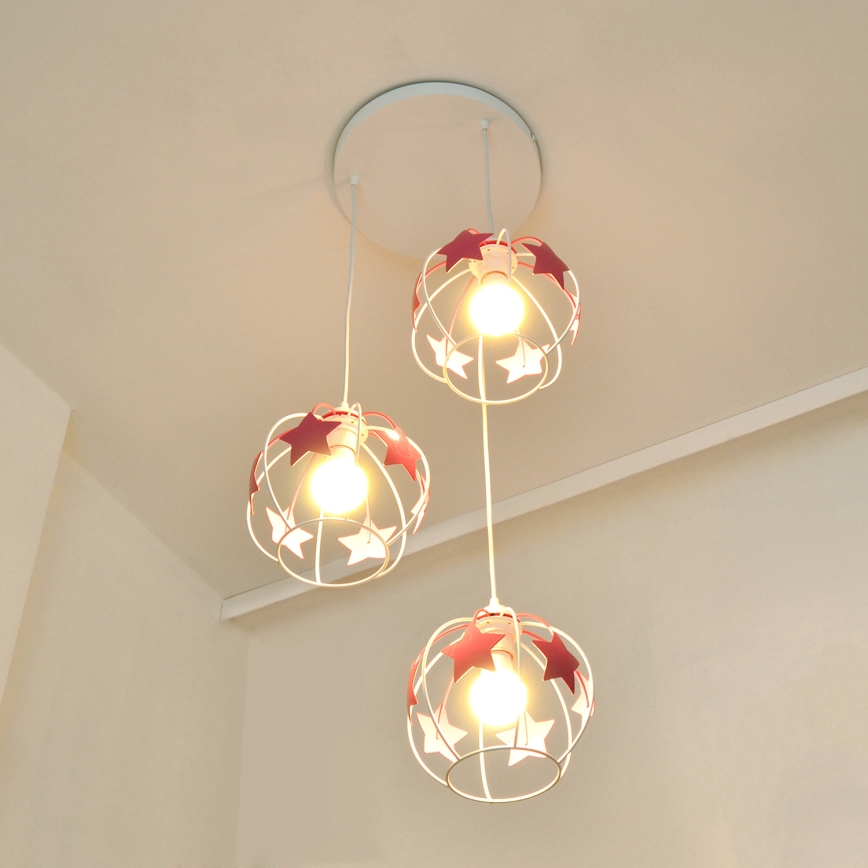 Children's chandelier on a string STARS 3xE27/15W/230V pink/white