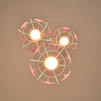 Children's chandelier on a string STARS 3xE27/15W/230V pink/white
