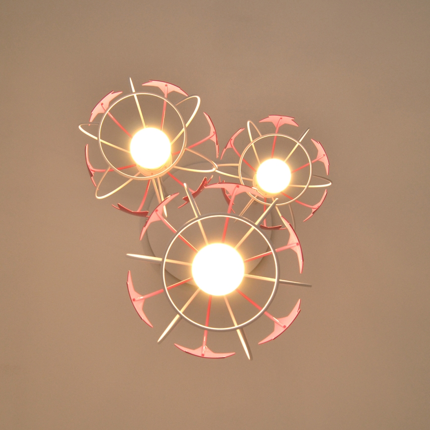 Children's chandelier on a string STARS 3xE27/15W/230V pink/white
