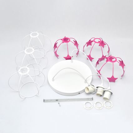 Children's chandelier on a string STARS 3xE27/15W/230V pink/white