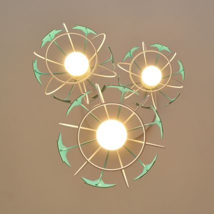 Children's chandelier on a string STARS 3xE27/15W/230V turquoise/white