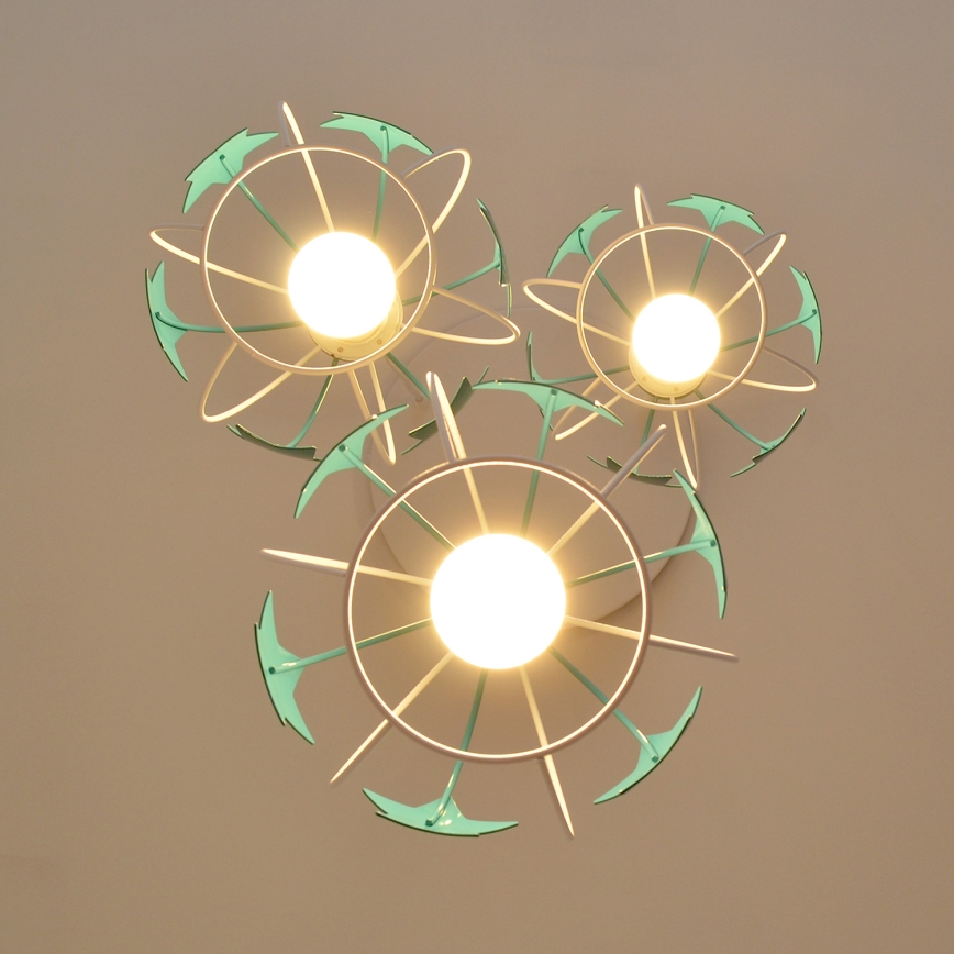 Children's chandelier on a string STARS 3xE27/15W/230V turquoise/white