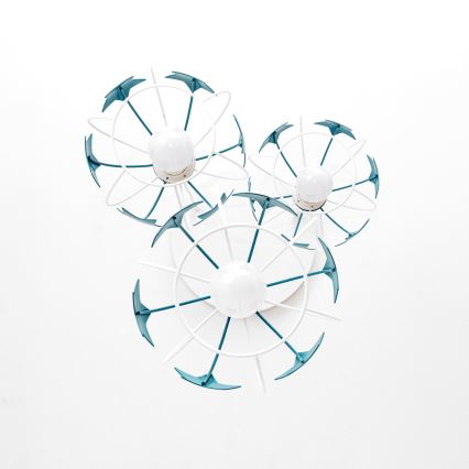 Children's chandelier on a string STARS 3xE27/15W/230V turquoise/white