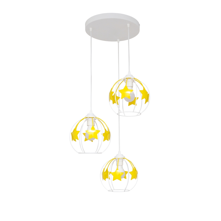 Children's chandelier on a string STARS 3xE27/15W/230V yellow/white
