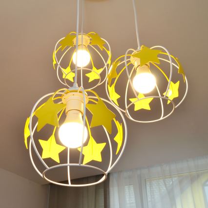 Children's chandelier on a string STARS 3xE27/15W/230V yellow/white