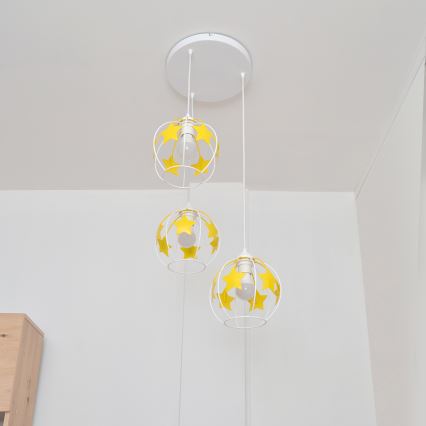 Children's chandelier on a string STARS 3xE27/15W/230V yellow/white