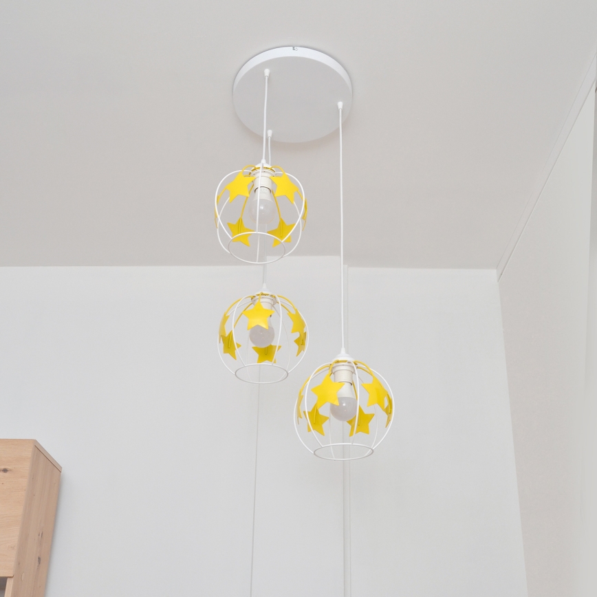 Children's chandelier on a string STARS 3xE27/15W/230V yellow/white