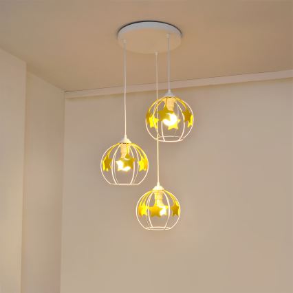 Children's chandelier on a string STARS 3xE27/15W/230V yellow/white