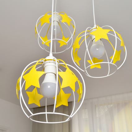 Children's chandelier on a string STARS 3xE27/15W/230V yellow/white