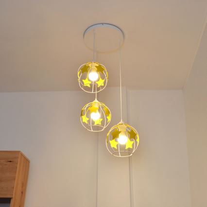 Children's chandelier on a string STARS 3xE27/15W/230V yellow/white