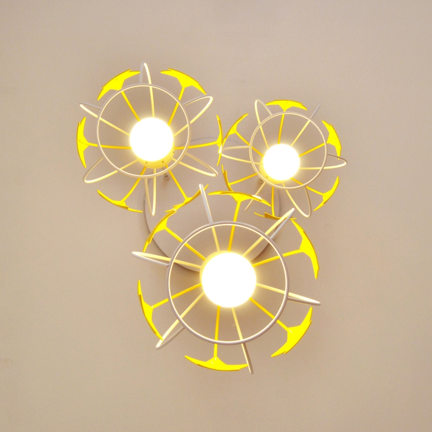 Children's chandelier on a string STARS 3xE27/15W/230V yellow/white