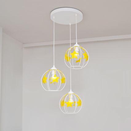 Children's chandelier on a string STARS 3xE27/15W/230V yellow/white