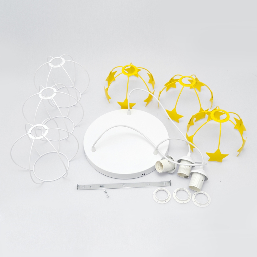 Children's chandelier on a string STARS 3xE27/15W/230V yellow/white