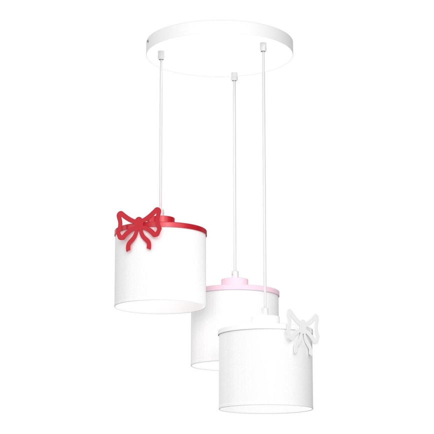 Children's chandelier on a string SWEET 3xE27/15W/230V white/pink/red/bow
