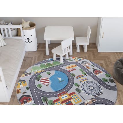 Children's non-slip rug ARES STREETS 160 cm grey/city