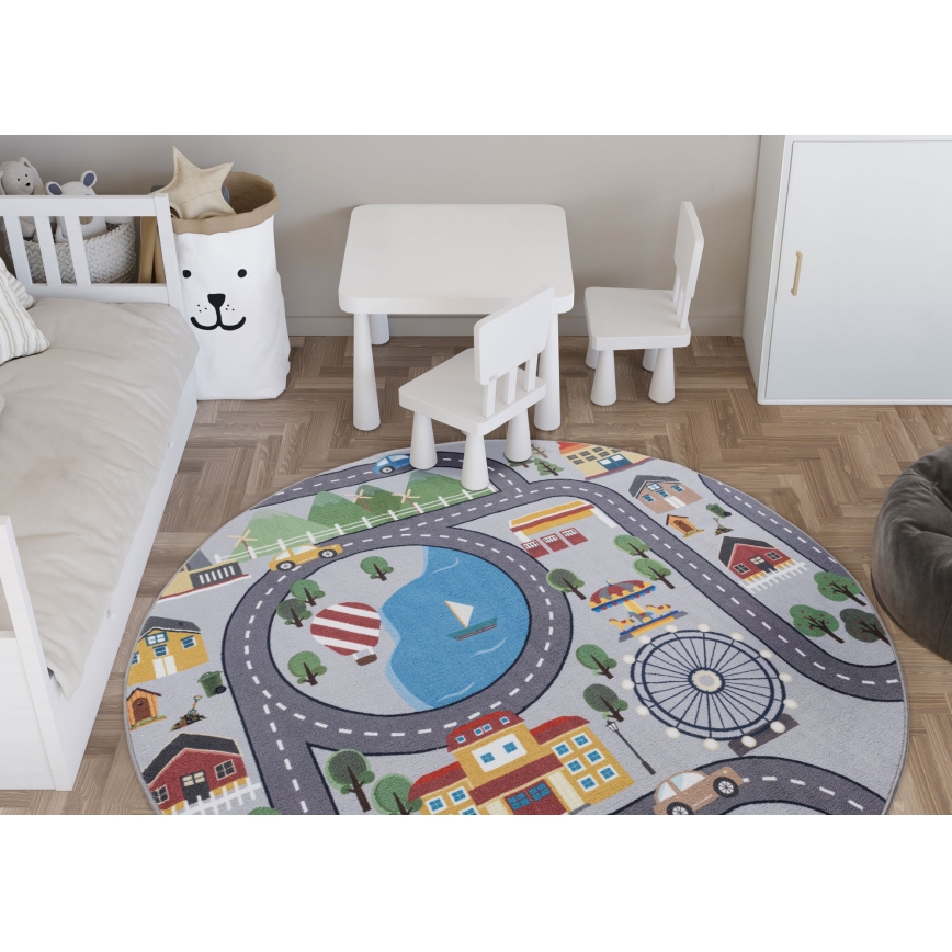 Children's non-slip rug ARES STREETS 160 cm grey/city