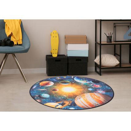Children's non-slip rug PRINT 3D 80 cm – Planets / Multicolored