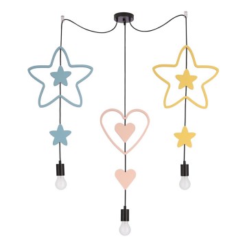 Children's pendant lamp on cable TRIO 3xE27/20W/230V blue/pink/yellow