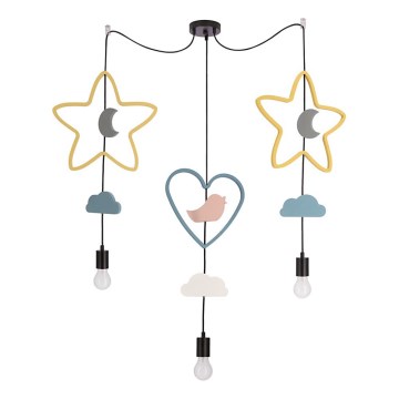 Children's pendant light suspended on a cable TRIO 3xE27/20W/230V yellow/blue/grey