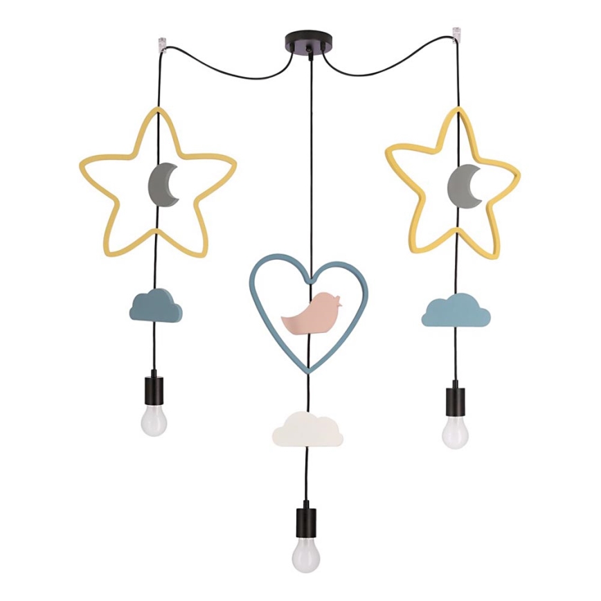 Children's pendant light suspended on a cable TRIO 3xE27/20W/230V yellow/blue/grey