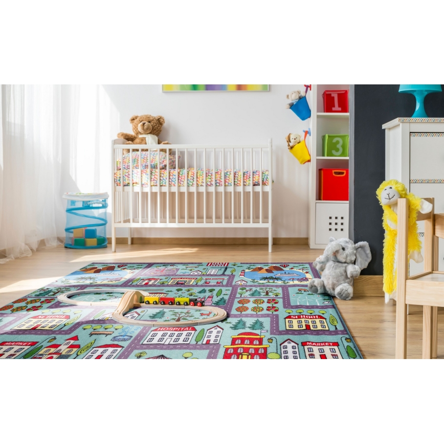 Children's rug STELLA STREETS 100x150 cm turquoise/city