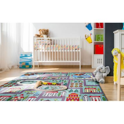 Children's rug STELLA STREETS 120x170 cm turquoise/city