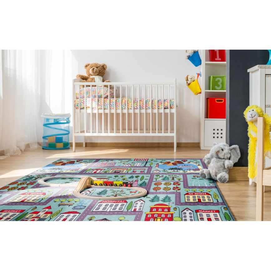 Children's rug STELLA STREETS 120x170 cm turquoise/city