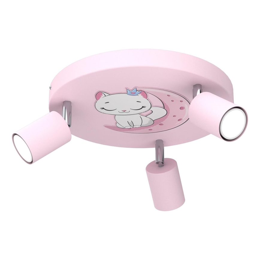 Children's spotlight FUN 3xGU10/8W/230V pink/cat