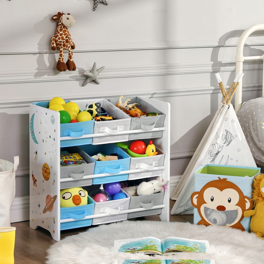 Children's storage rack with fabric boxes ANET blue/white