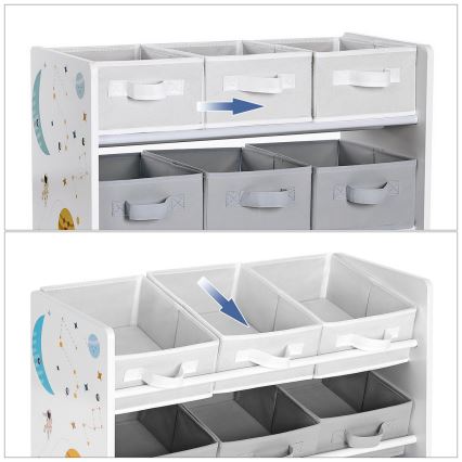 Children's storage rack with fabric boxes ANET blue/white