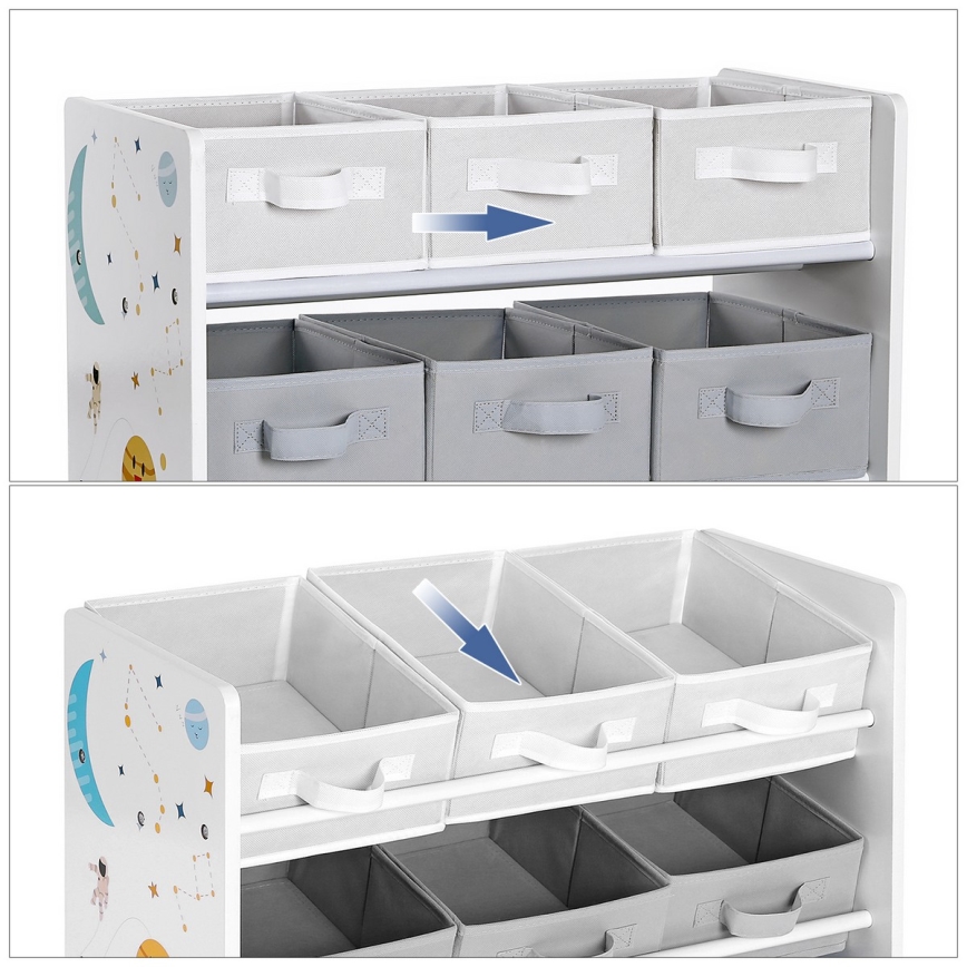 Children's storage rack with fabric boxes ANET blue/white