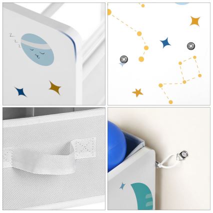 Children's storage rack with fabric boxes ANET blue/white