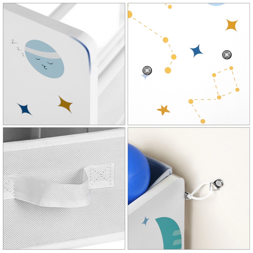 Children's storage rack with fabric boxes ANET blue/white