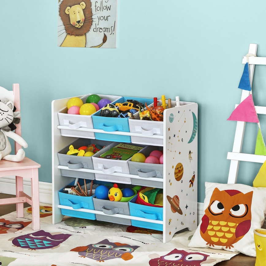 Children's storage rack with fabric boxes ANET blue/white