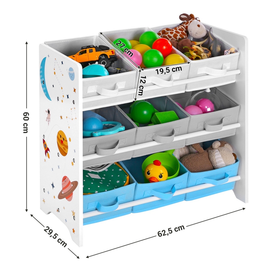 Children's storage rack with fabric boxes ANET blue/white