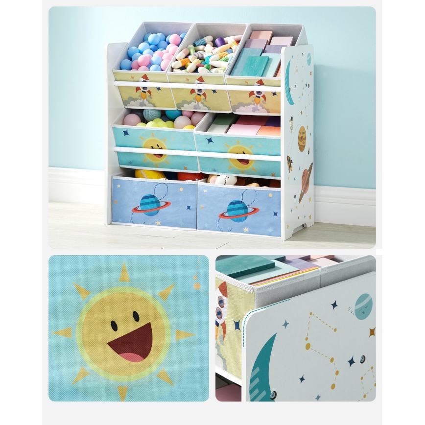 Children's storage rack with fabric boxes ANET blue/white