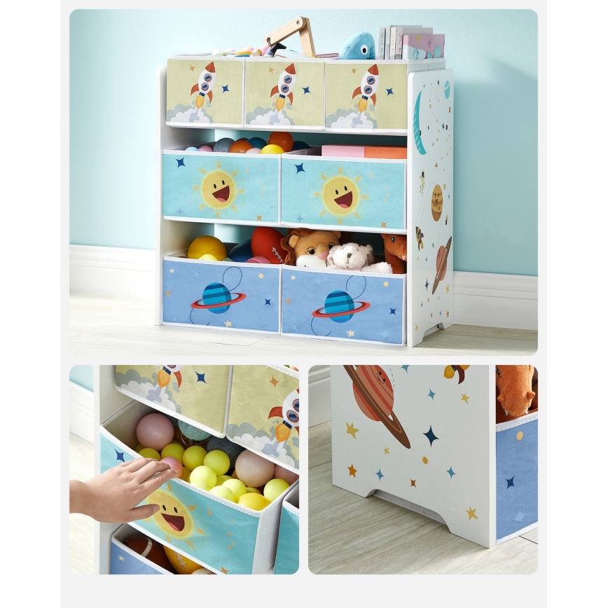 Children's storage rack with fabric boxes ANET blue/white