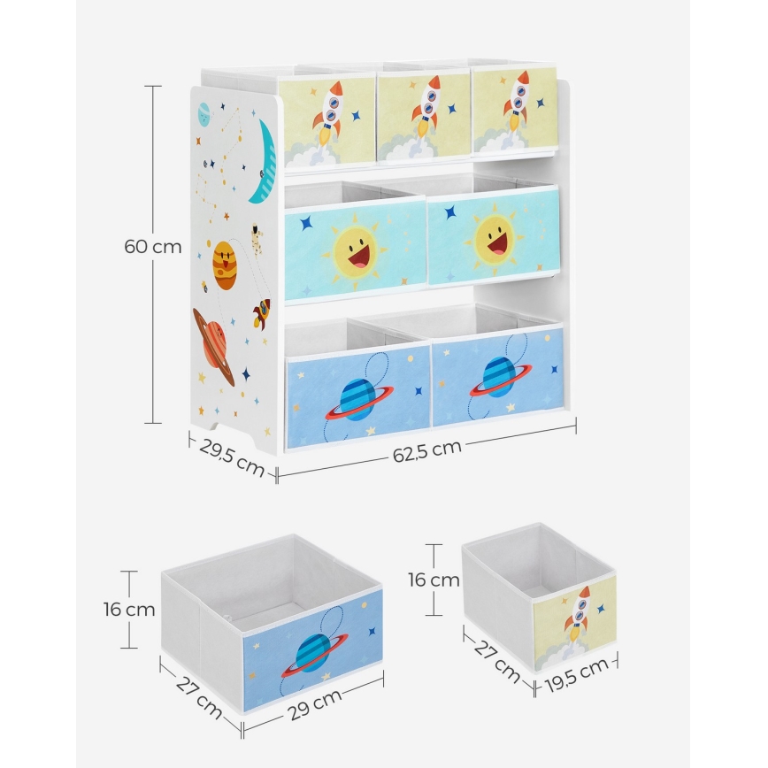 Children's storage rack with fabric boxes ANET blue/white