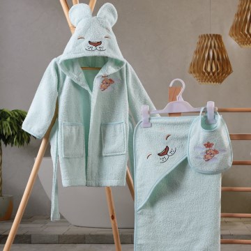 Children's terry set ASLAN - bathrobe, towel, washcloth mint